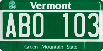 VT license plate ABO103