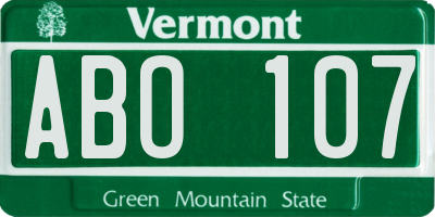 VT license plate ABO107