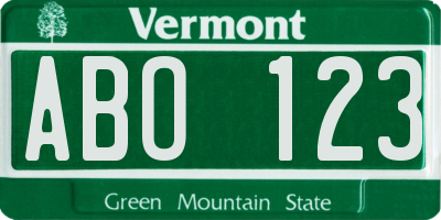 VT license plate ABO123