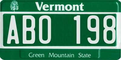 VT license plate ABO198