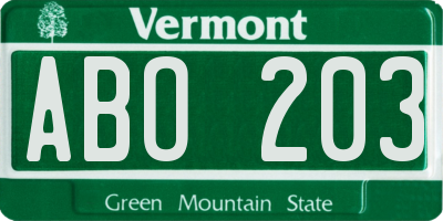 VT license plate ABO203