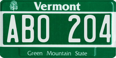 VT license plate ABO204