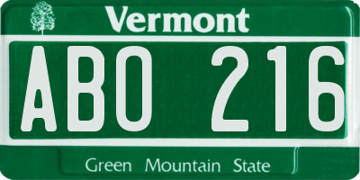 VT license plate ABO216