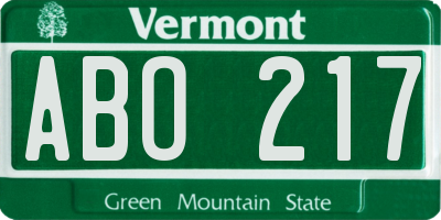 VT license plate ABO217