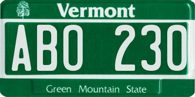 VT license plate ABO230