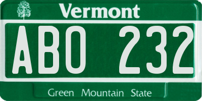 VT license plate ABO232