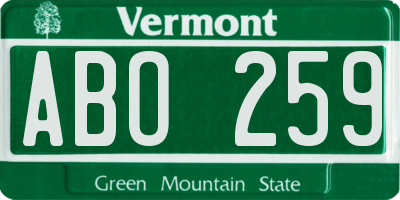 VT license plate ABO259