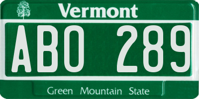 VT license plate ABO289