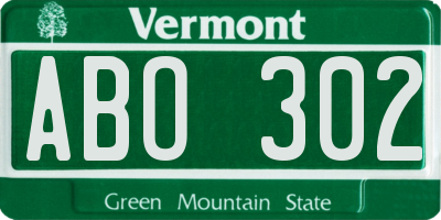 VT license plate ABO302