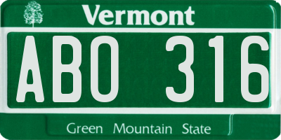 VT license plate ABO316