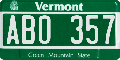 VT license plate ABO357