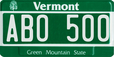 VT license plate ABO500