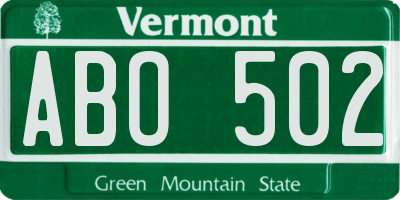 VT license plate ABO502