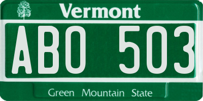 VT license plate ABO503