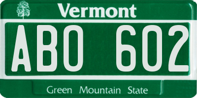 VT license plate ABO602