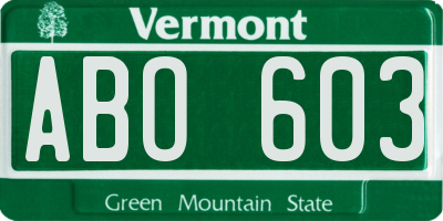 VT license plate ABO603