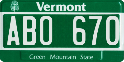 VT license plate ABO670