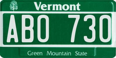 VT license plate ABO730