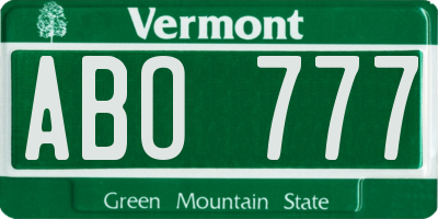 VT license plate ABO777