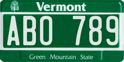 VT license plate ABO789