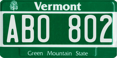 VT license plate ABO802