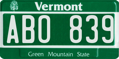 VT license plate ABO839