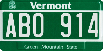 VT license plate ABO914