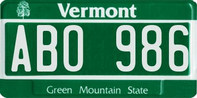 VT license plate ABO986