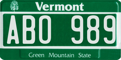 VT license plate ABO989