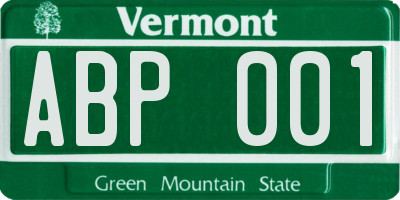 VT license plate ABP001