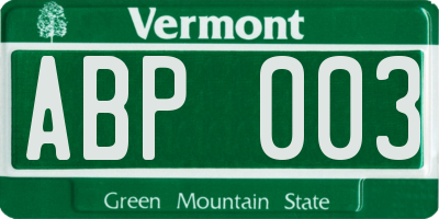 VT license plate ABP003