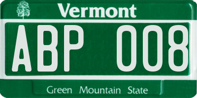 VT license plate ABP008