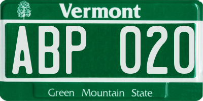 VT license plate ABP020