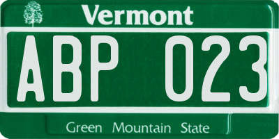 VT license plate ABP023