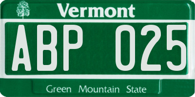 VT license plate ABP025