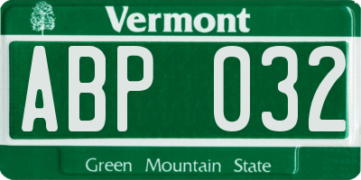 VT license plate ABP032