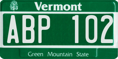 VT license plate ABP102