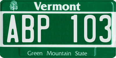 VT license plate ABP103