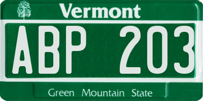 VT license plate ABP203