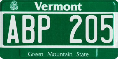 VT license plate ABP205