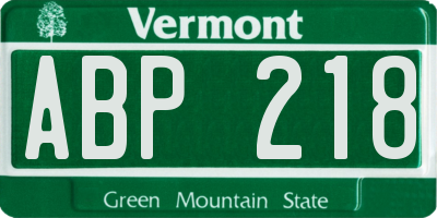 VT license plate ABP218