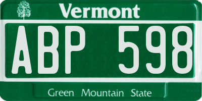 VT license plate ABP598