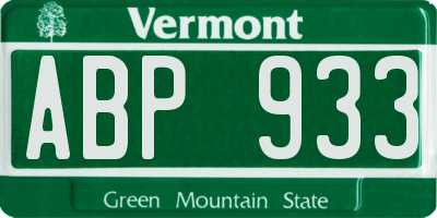 VT license plate ABP933