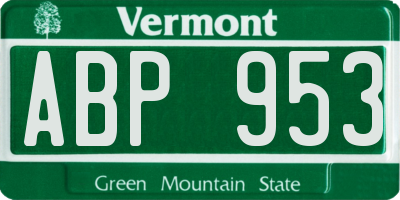 VT license plate ABP953