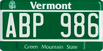 VT license plate ABP986