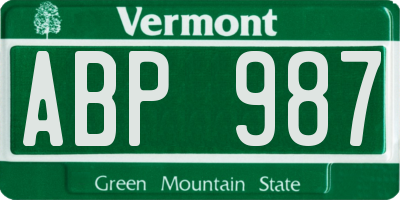 VT license plate ABP987