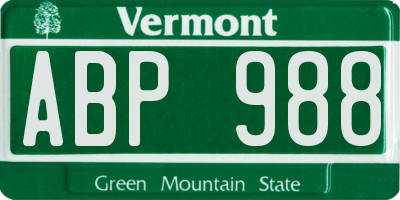 VT license plate ABP988