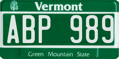 VT license plate ABP989