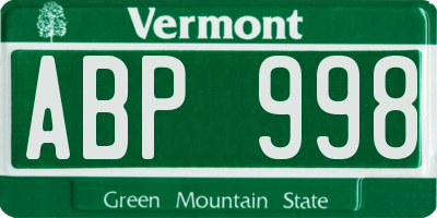 VT license plate ABP998