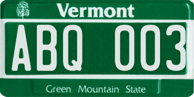 VT license plate ABQ003